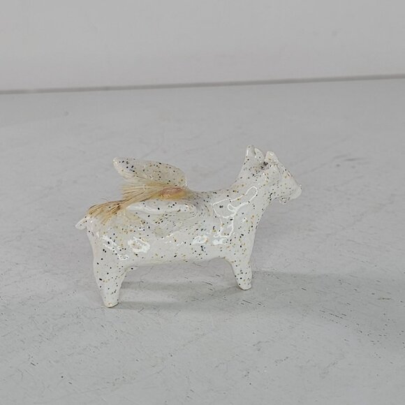 Handcrafted Ceramic Zuni Fetish Goat Sheep Figurine With Feather Stone Speckled - Picture 5 of 8